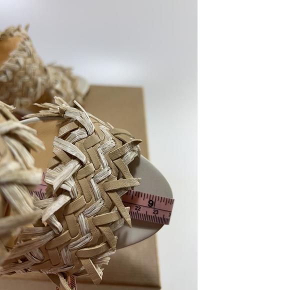 Meroine 85mm raffia Tan Woven fringe heels mules E325 - Picture 12 of 12
